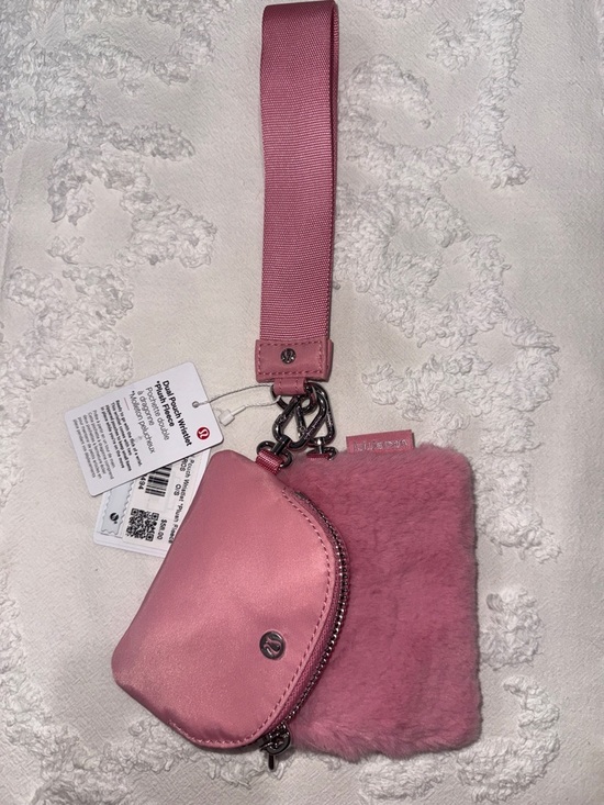 lululemon athletica Accessories - Lululemon Pink Wristlet Pouch Set with Faux Fur Card Holder